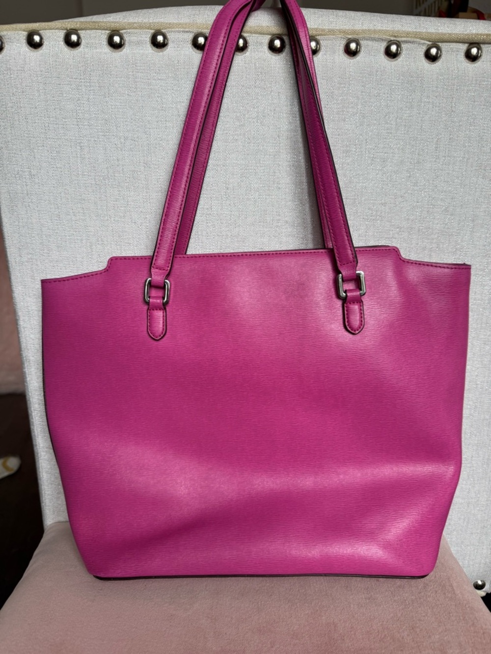 Lauren Ralph Lauren Pink Leather Tote Work Bag Barbiecore Large - Picture 3 of 11